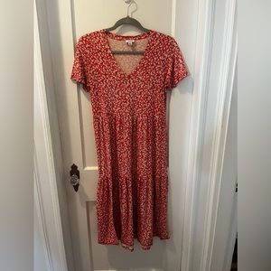 J Crew Factory Red Floral Midi Dress
